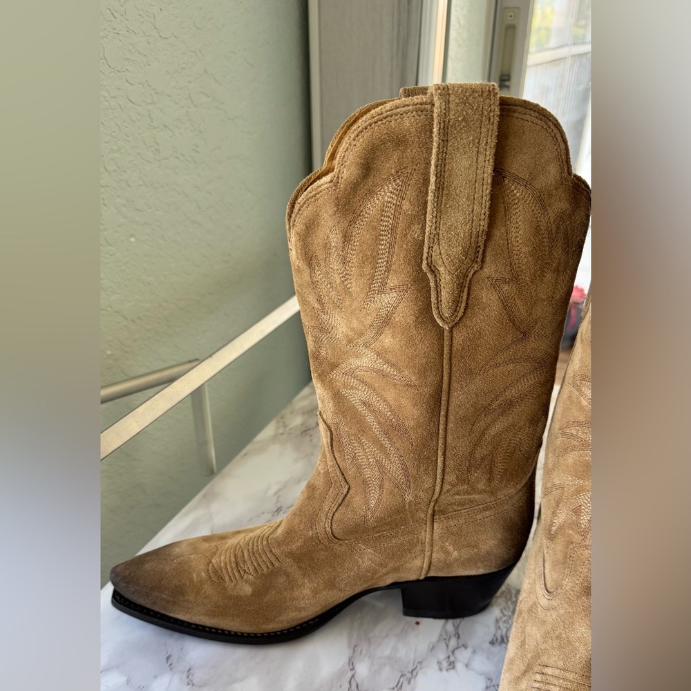 Tecovas The Sadie Toasted Almond Suede Cowboy Boots Tan Women’s 10 NWOT - Picture 4 of 14